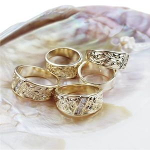 Hawaiian Heirloom Hand Carved CZ Band Ring